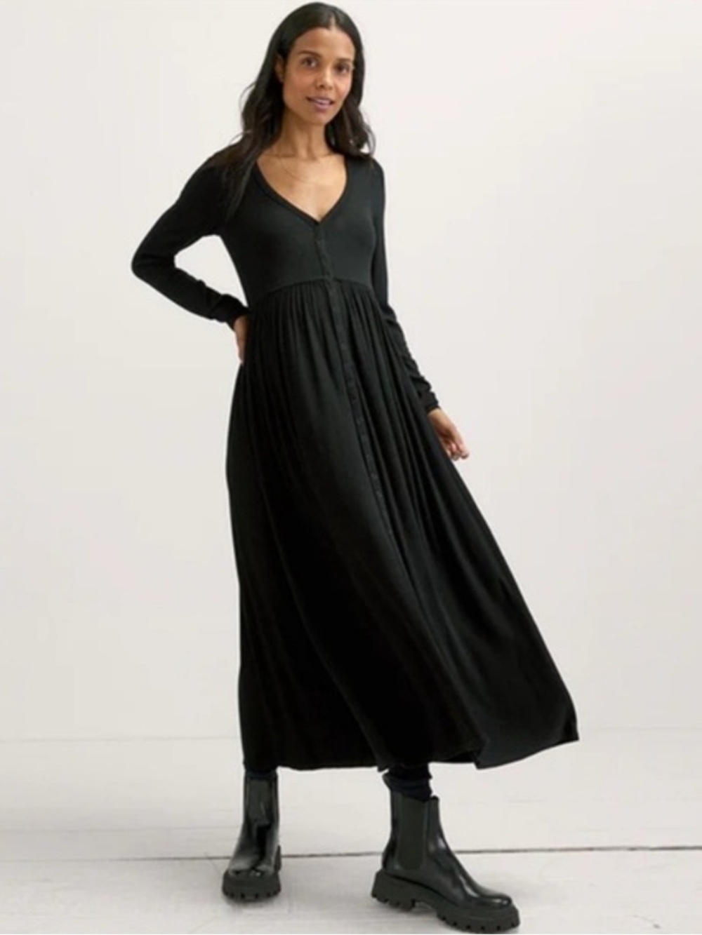 Hatch Dress The Softest Rib Nursing Midi in Black